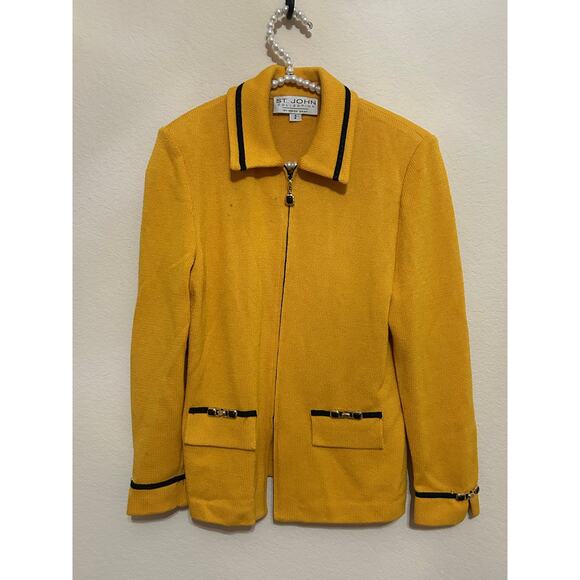 St.John Collection Women's Size 2 Yellow Jacket Santana Knit Blazer TINY FLAW - Picture 3 of 12